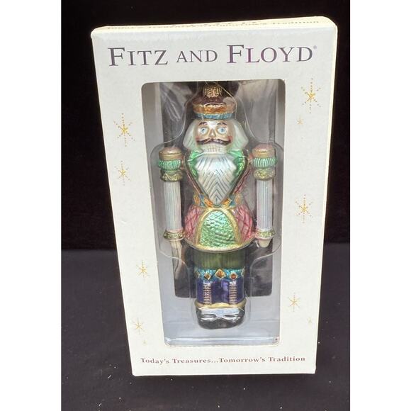 Fitz and Floyd Hand Painted Glass Nutcracker Poinsettia Motif Ornament New! - Picture 1 of 9